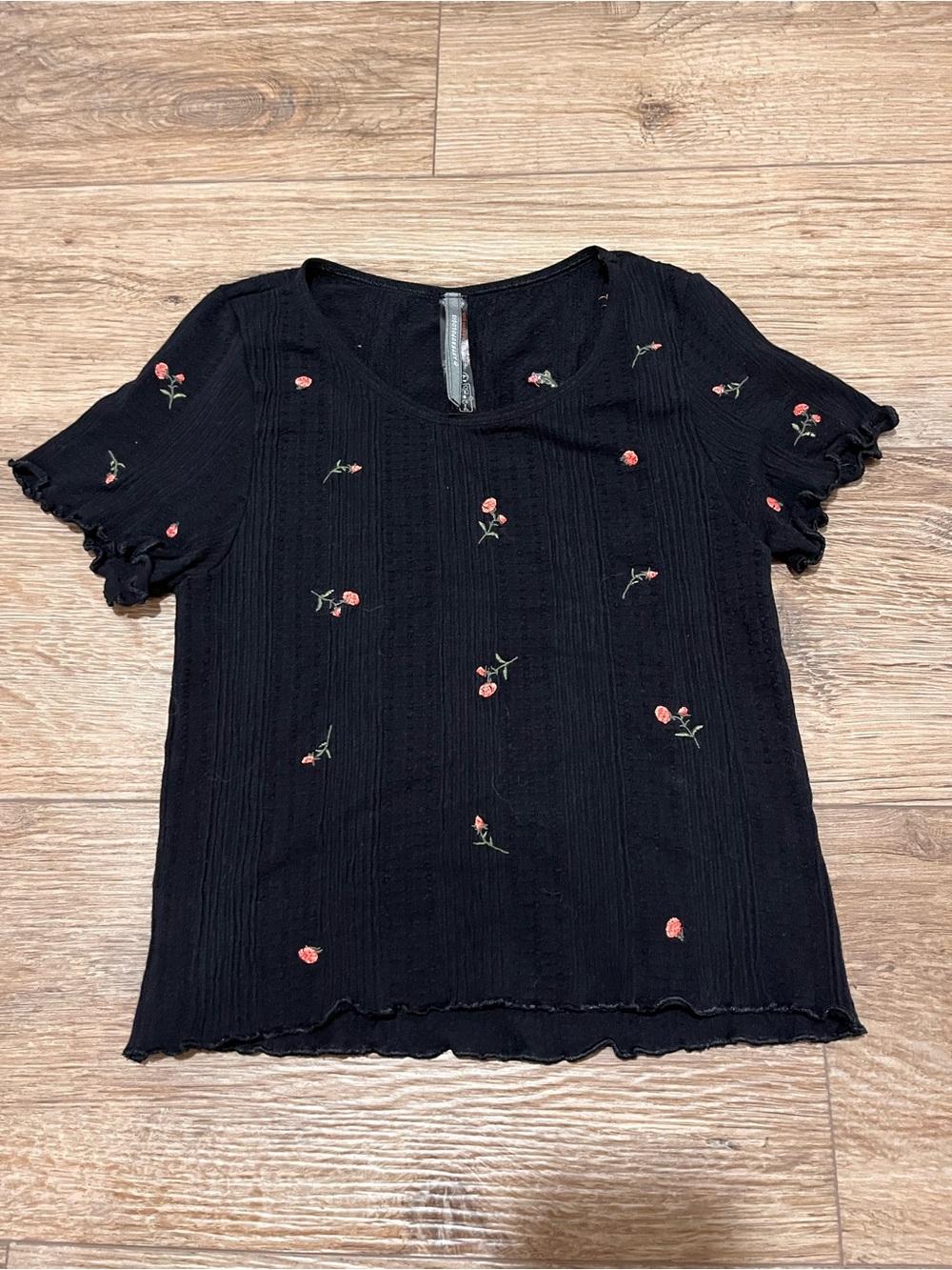Anthropologie Crop Top Womens XXS Black Floral Embroidery